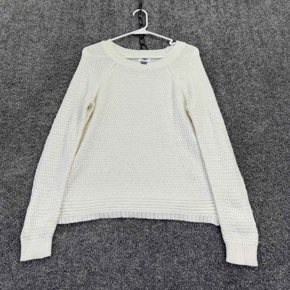 Old Navy Sweater Womens M White Waffle Knit Raglan Crew Pullover Casual Winter